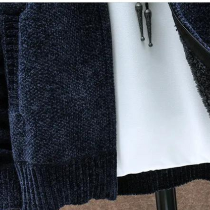 Men's Fleece Lined Hoodie Striped Zip Up Adjustable Drawstring