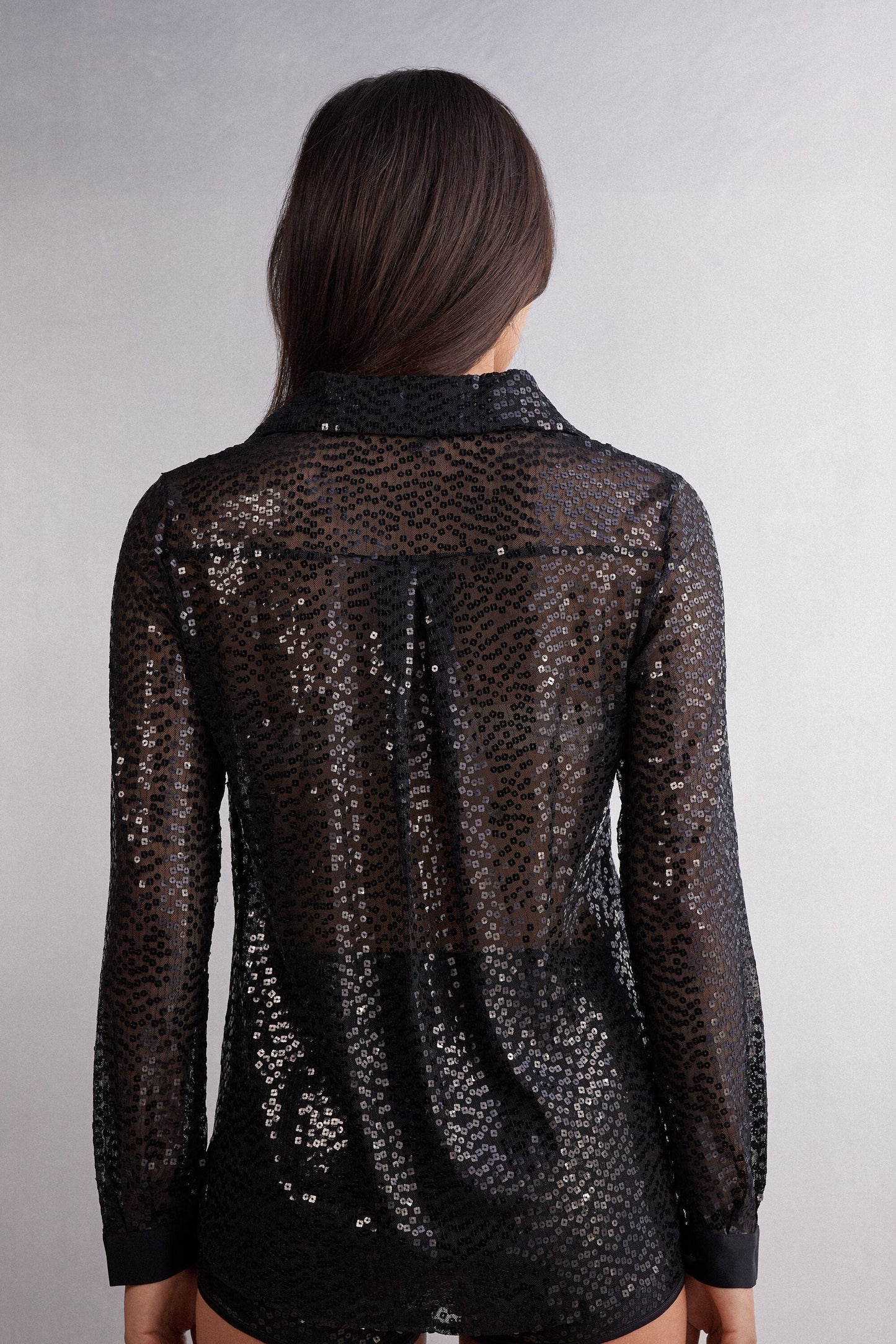 Women's Sequin Button-Up Shirt Black Modern Glam