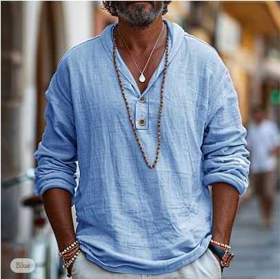 Men's Long Sleeve V Neck Shirt