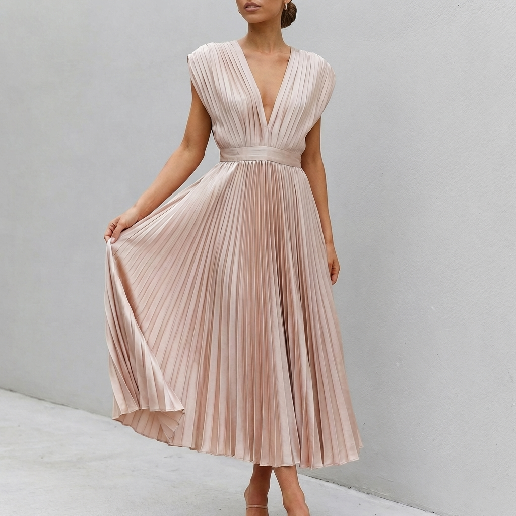 Women's Midi Dress Draped Bodice Defined Waist - Vonnera