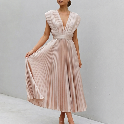 Women's Midi Dress Draped Bodice Defined Waist - Vonnera