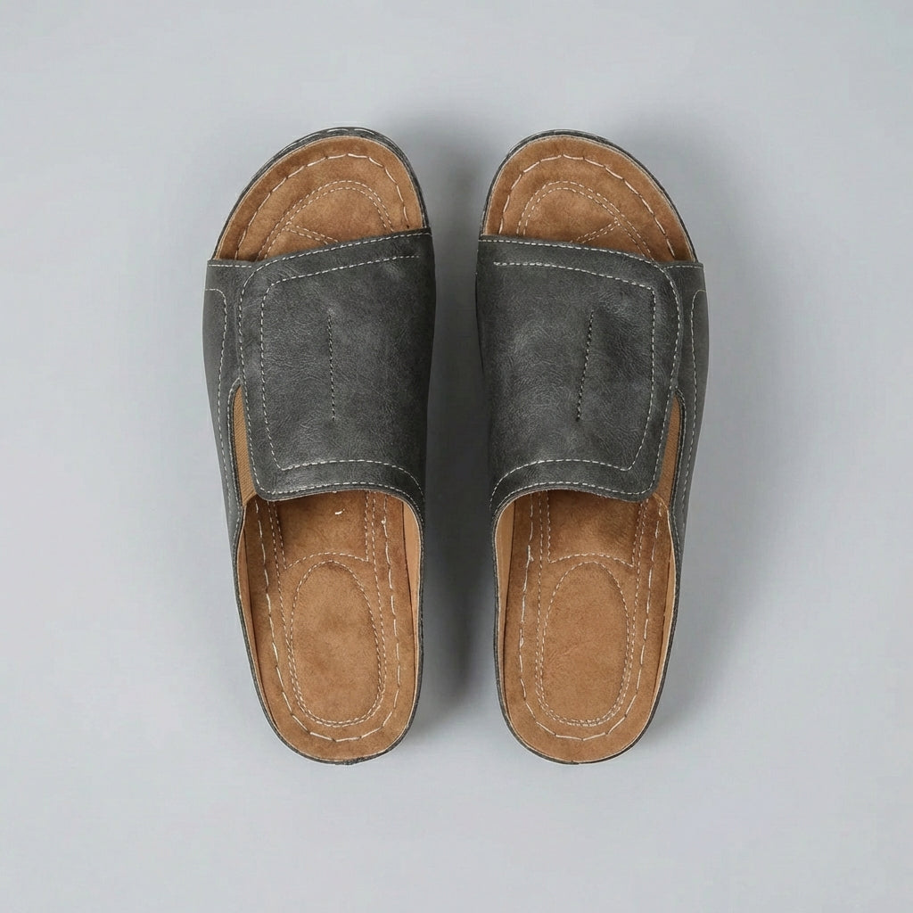 Leather Orthopedic Wedge Sandals Open-Toe Slip-On Design