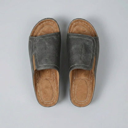 Leather Orthopedic Wedge Sandals Open-Toe Slip-On Design