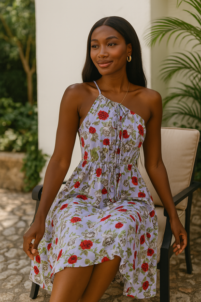 Women's Floral Midi Dress Lavender Purple