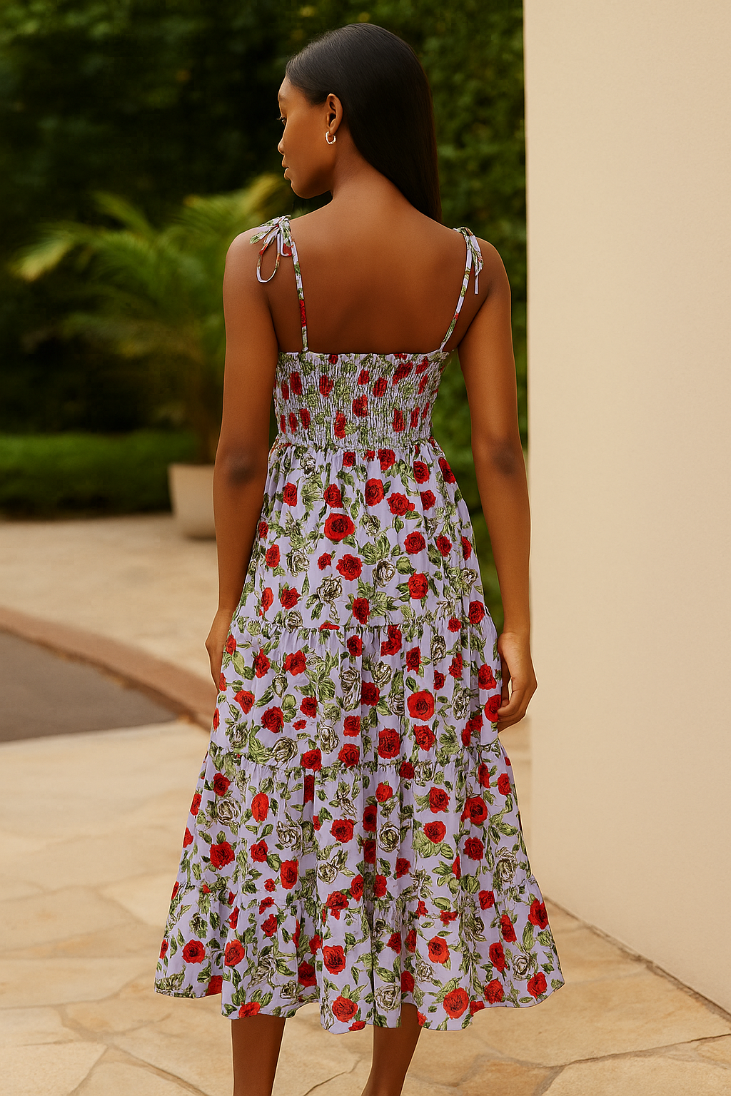 Women's Floral Midi Dress Lavender Purple