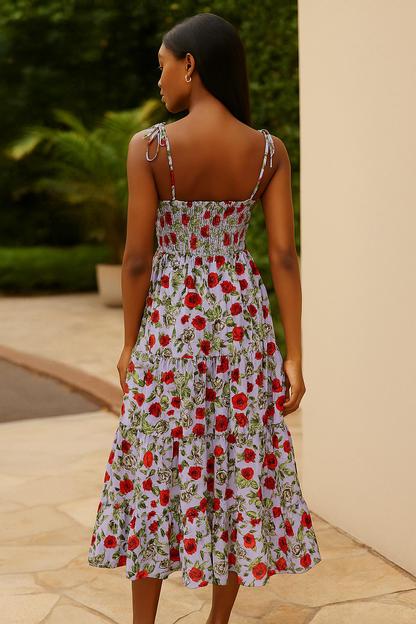 Women's Floral Midi Dress Lavender Purple