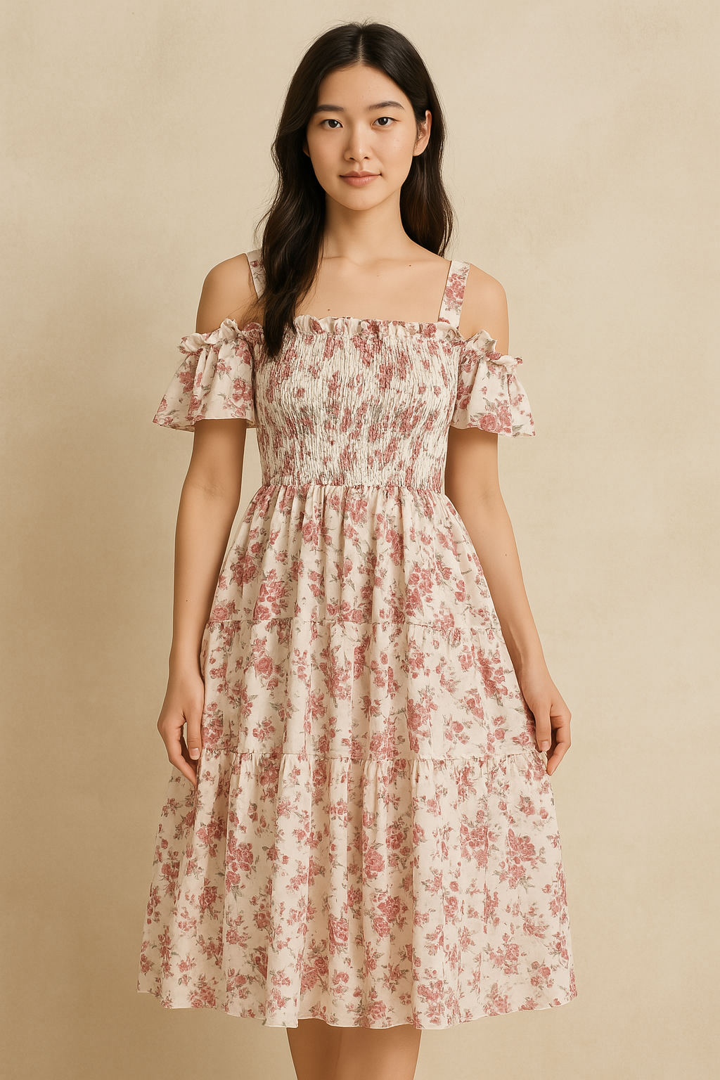 Women's Off-Shoulder Midi Dress Floral Print - Vonnera
