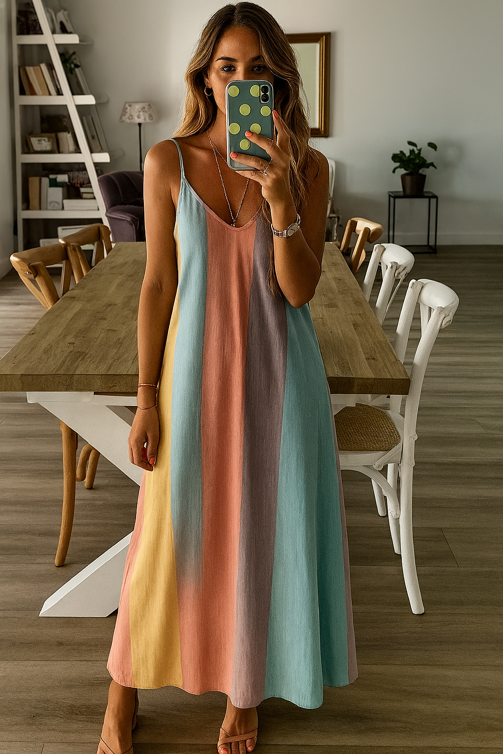 Women's Pastel Striped Maxi Dress