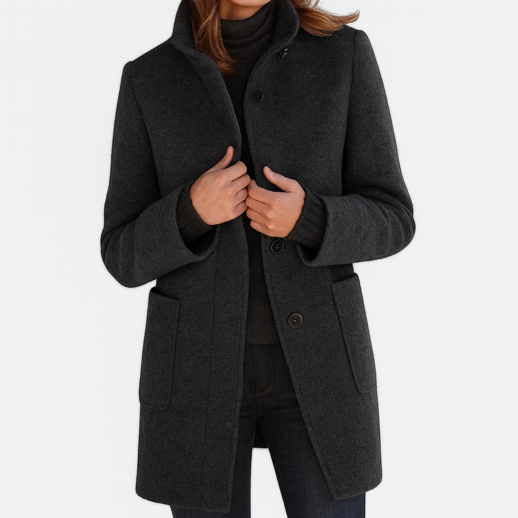 Women's Button Front Coat With Patch Pockets