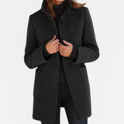 Women's Button Front Coat With Patch Pockets