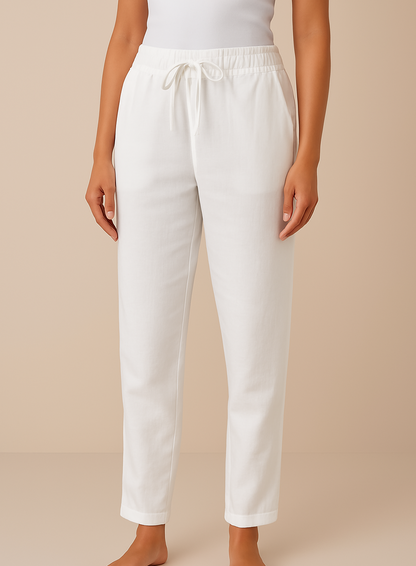 Linen Blend Trousers Elegant Beige - Vonnera