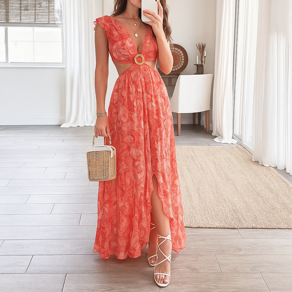 Women's Floral Maxi Dress V-Neck Print - Vonnera
