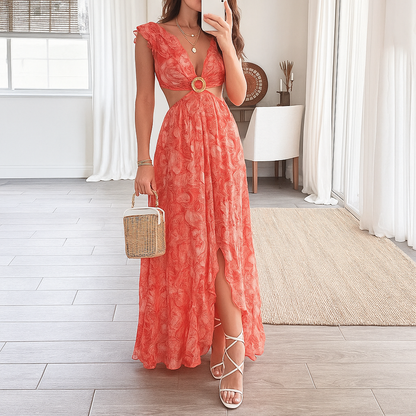 Women's Floral Maxi Dress V-Neck Print - Vonnera