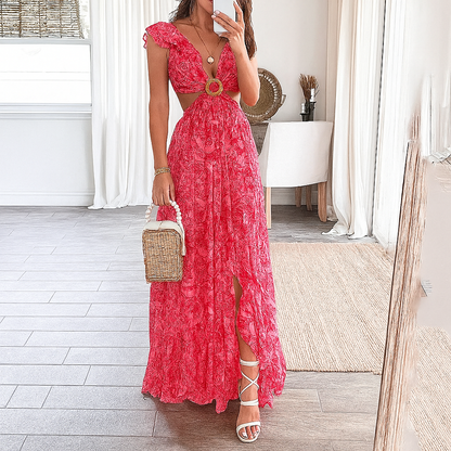 Women's Floral Maxi Dress V-Neck Print