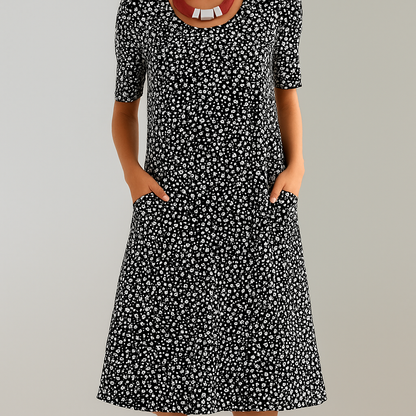 Women's Floral Midi Dress High Waist with Pockets - Vonnera