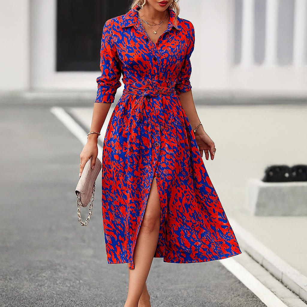 Women's A-Line Shirt Dress with Slit - Vonnera
