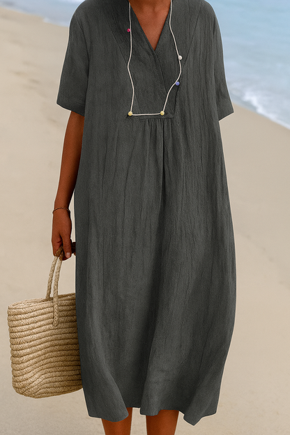 Women's Relaxed V-Neck Short Sleeve Beach Dress - Vonnera