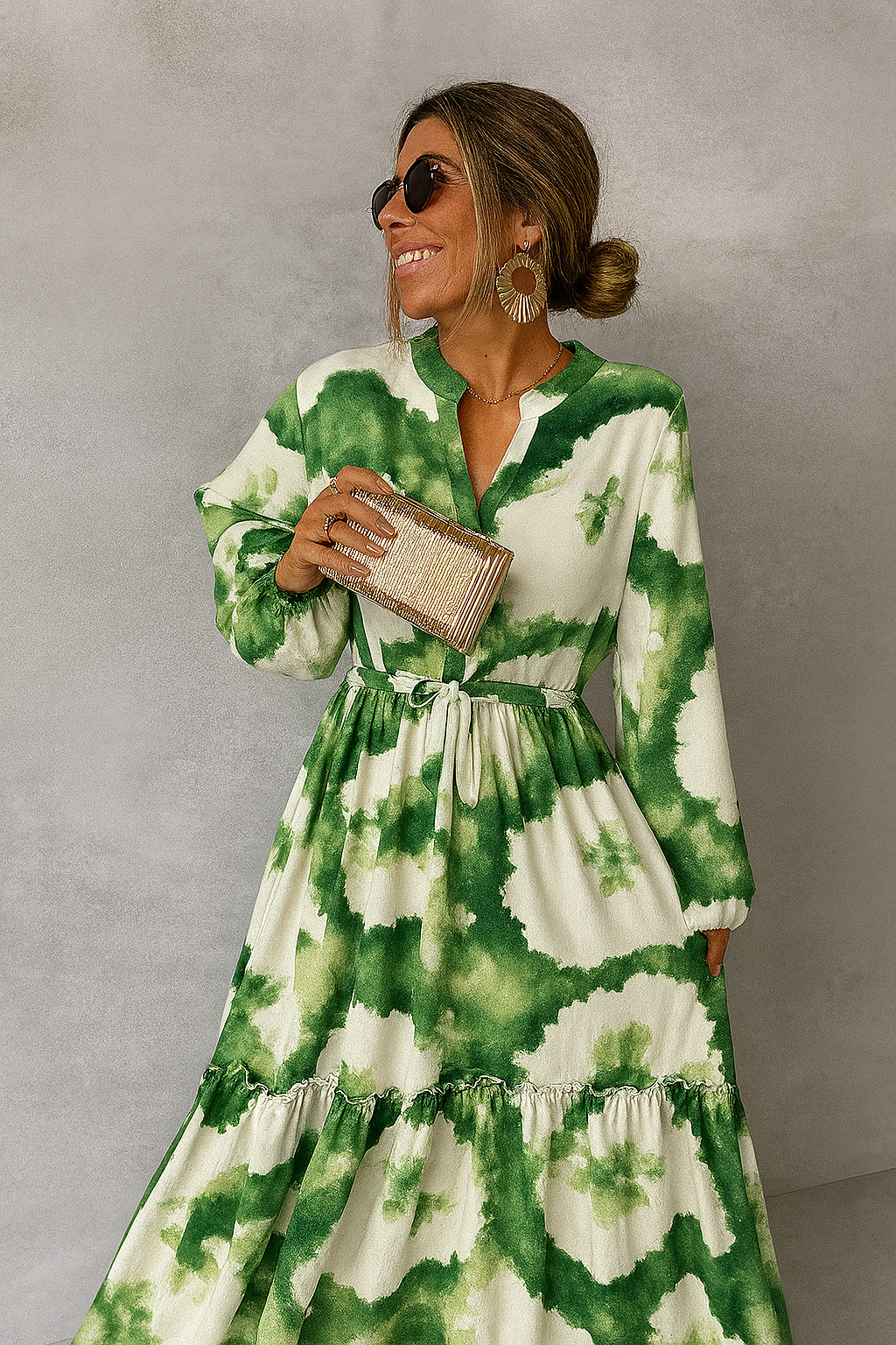 Women's Long Sleeve V Neck Maxi Dress - Vonnera