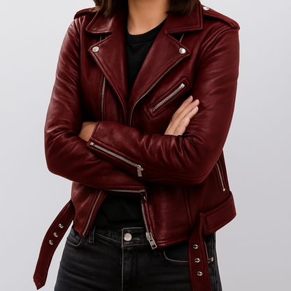 Women's Leather Biker Jacket Slim Fit - Vonnera