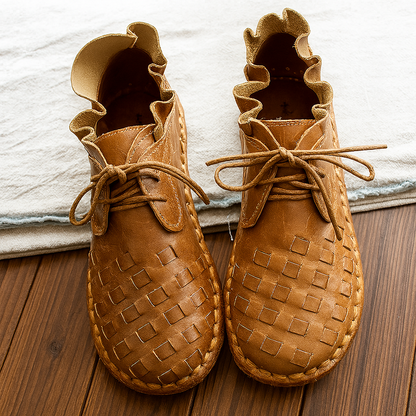 Mori Girl Cowhide Flat Shoes Handmade Brown