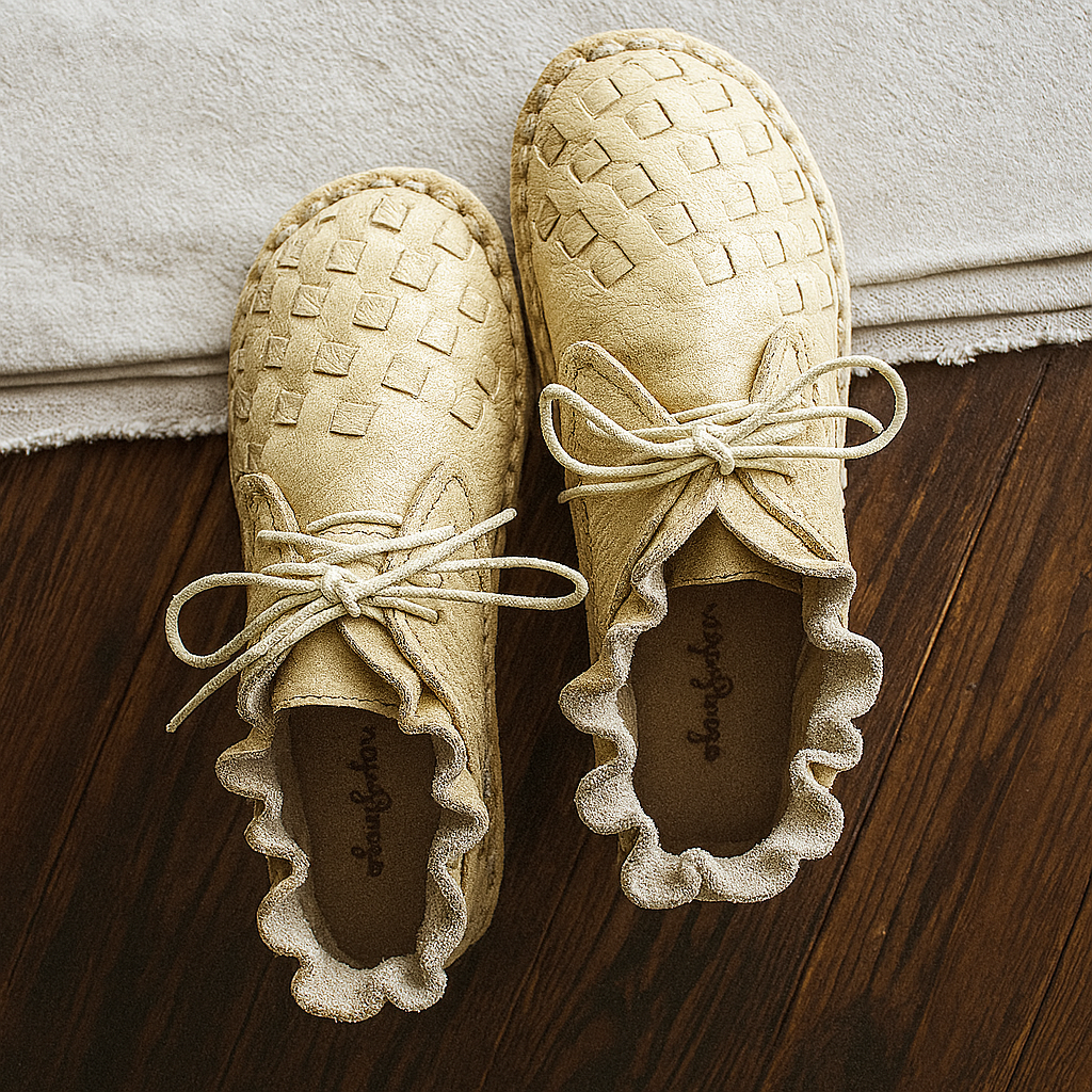 Mori Girl Cowhide Flat Shoes Handmade Brown