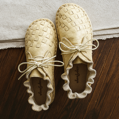 Mori Girl Cowhide Flat Shoes Handmade Brown