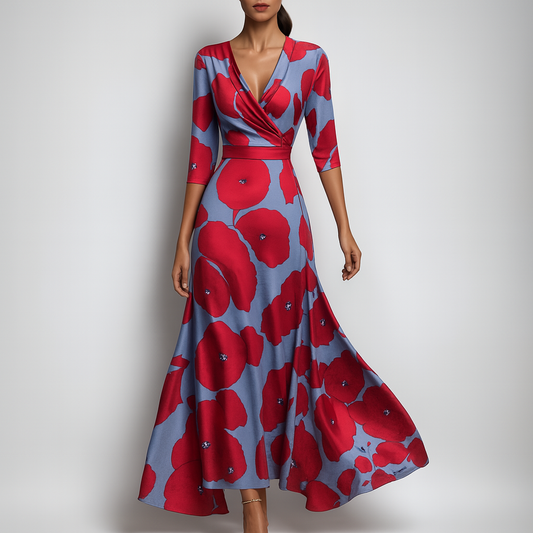Women's V-Neck Maxi Dress Bohemian Style - Vonnera