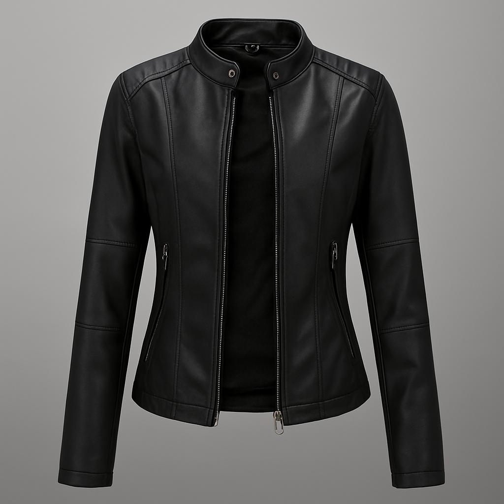 Women's Leather Moto Jacket Red - Vonnera