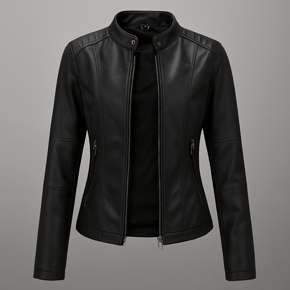 Women's Leather Moto Jacket Red - Vonnera