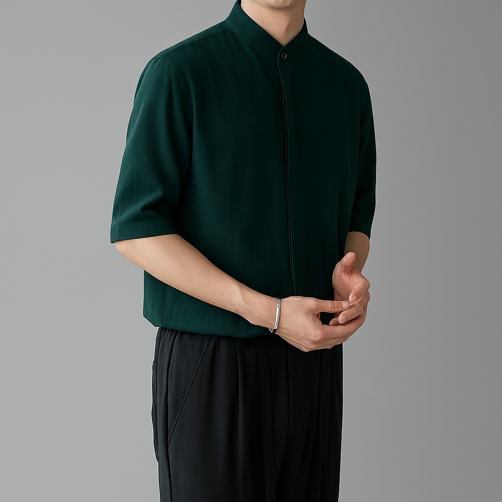 Men's Mandarin Collar Long Sleeve Shirt - Vonnera