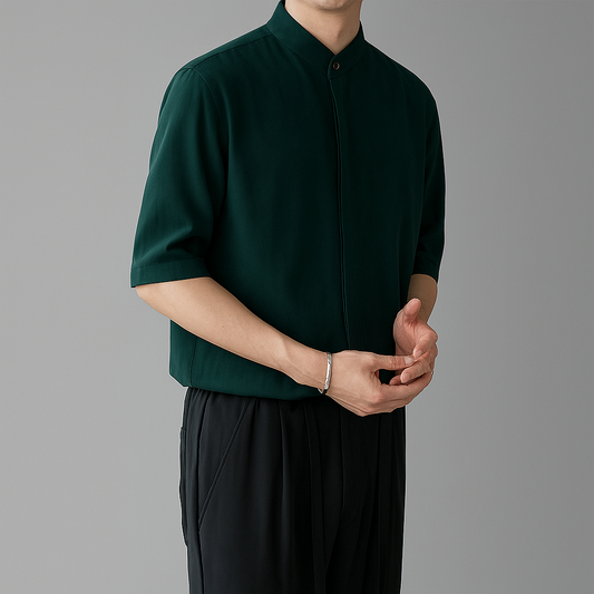 Men's Mandarin Collar Long Sleeve Shirt - Vonnera