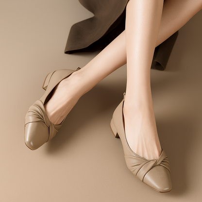 Women's Low Heel Leather Pumps Pointed Toe
