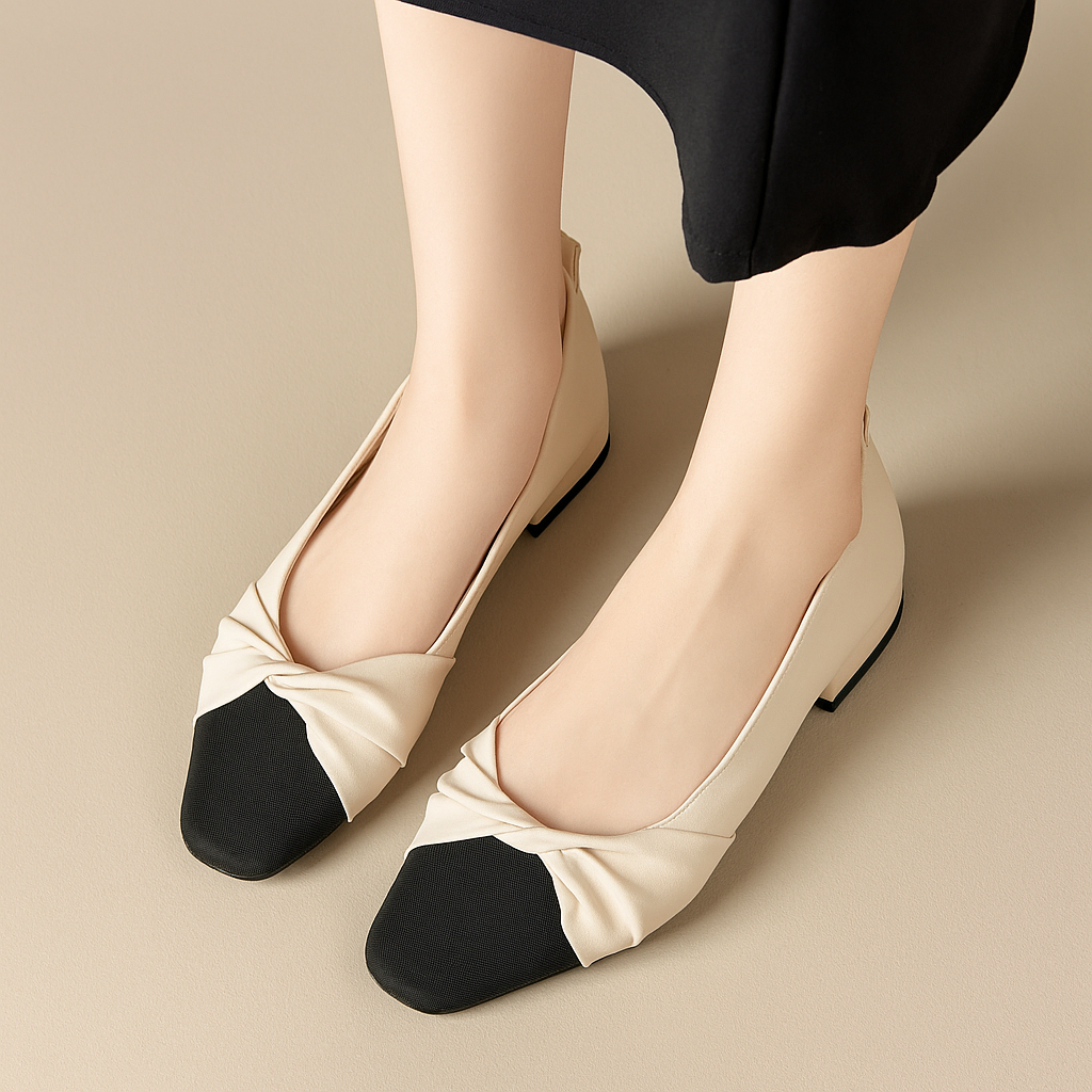 Women's Low Heel Leather Pumps Pointed Toe