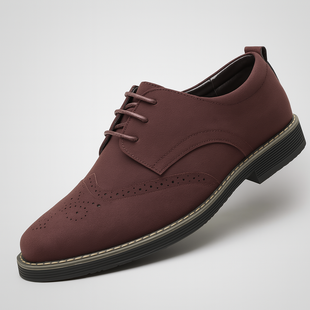 Men's Suede Oxford Shoes Brogue Detail Brown - Vonnera