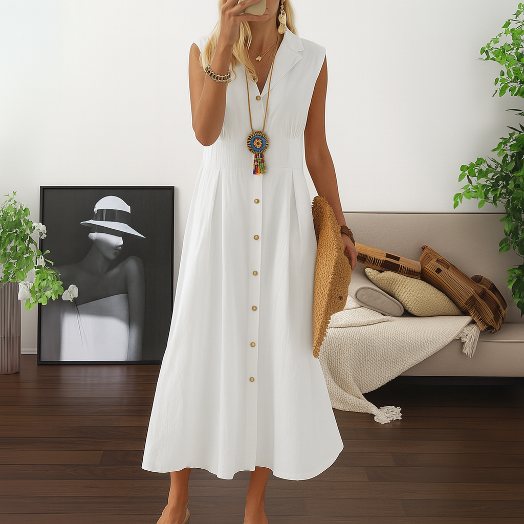 Women's Flowy Maxi Dress A Line Button Down Style