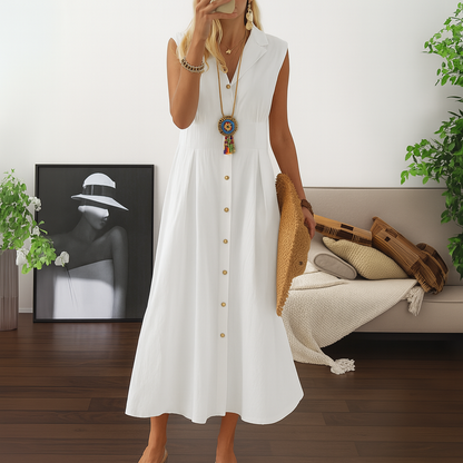 Women's Flowy Maxi Dress A Line Button Down Style