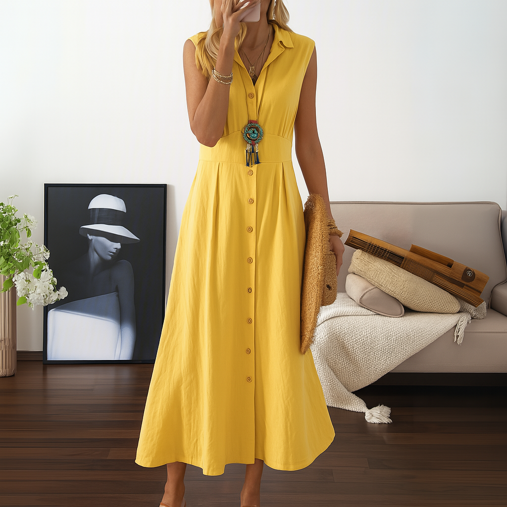 Women's Flowy Maxi Dress A Line Button Down Style