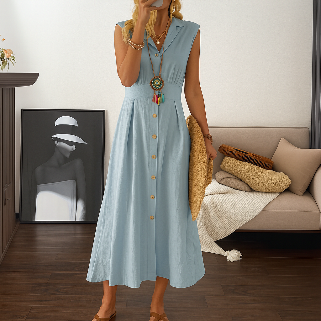 Women's Flowy Maxi Dress A Line Button Down Style - Vonnera