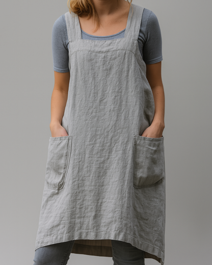 Women's Cotton Linen Dress Apron with Pockets