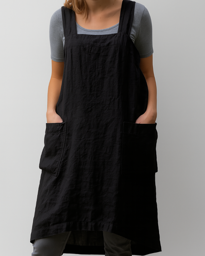 Women's Cotton Linen Dress Apron with Pockets