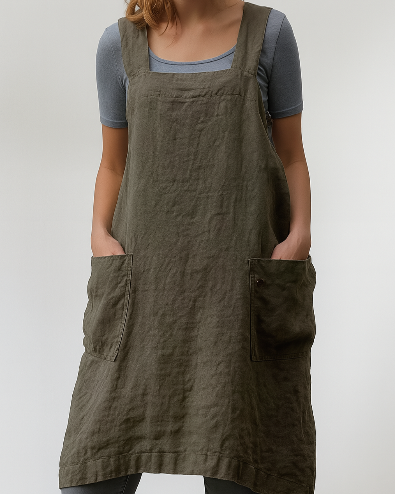 Women's Cotton Linen Dress Apron with Pockets