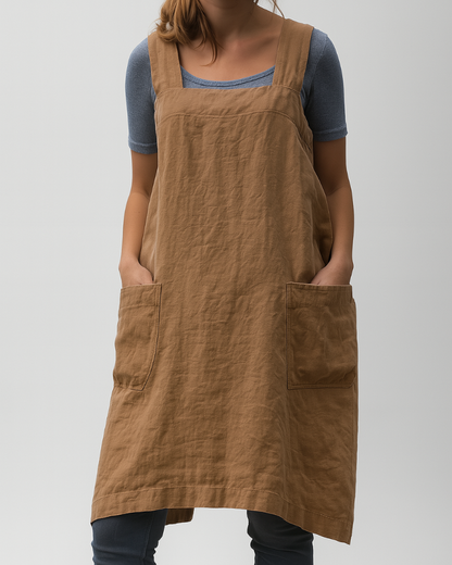 Women's Cotton Linen Dress Apron with Pockets - Vonnera