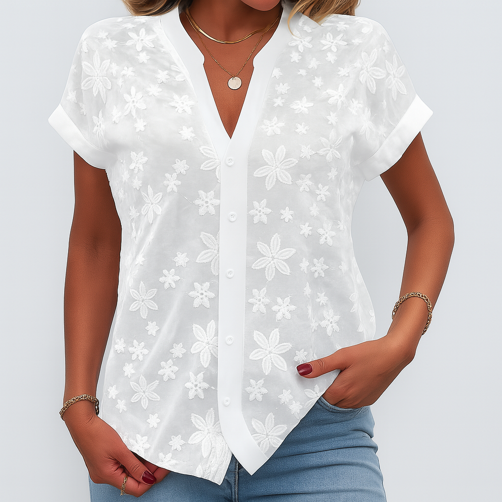 Women's Floral Short Sleeve Blouse - Vonnera