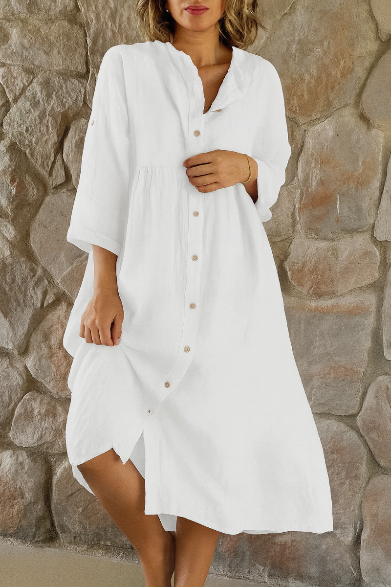 Women's Cotton Linen Shirt Dress - Vonnera