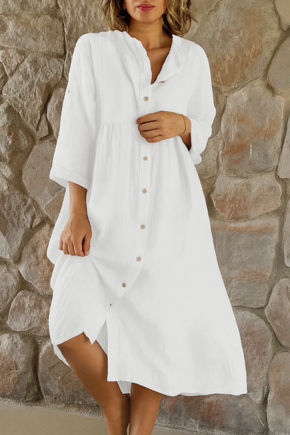 Women's Cotton Linen Shirt Dress - Vonnera