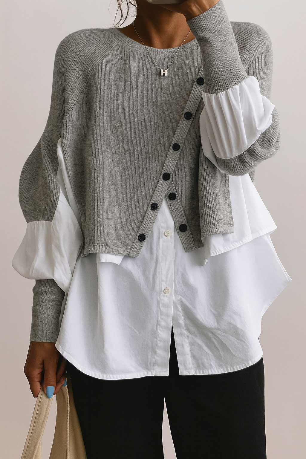 Women's 2-In-1 Pullover White Blouse Hem - Vonnera