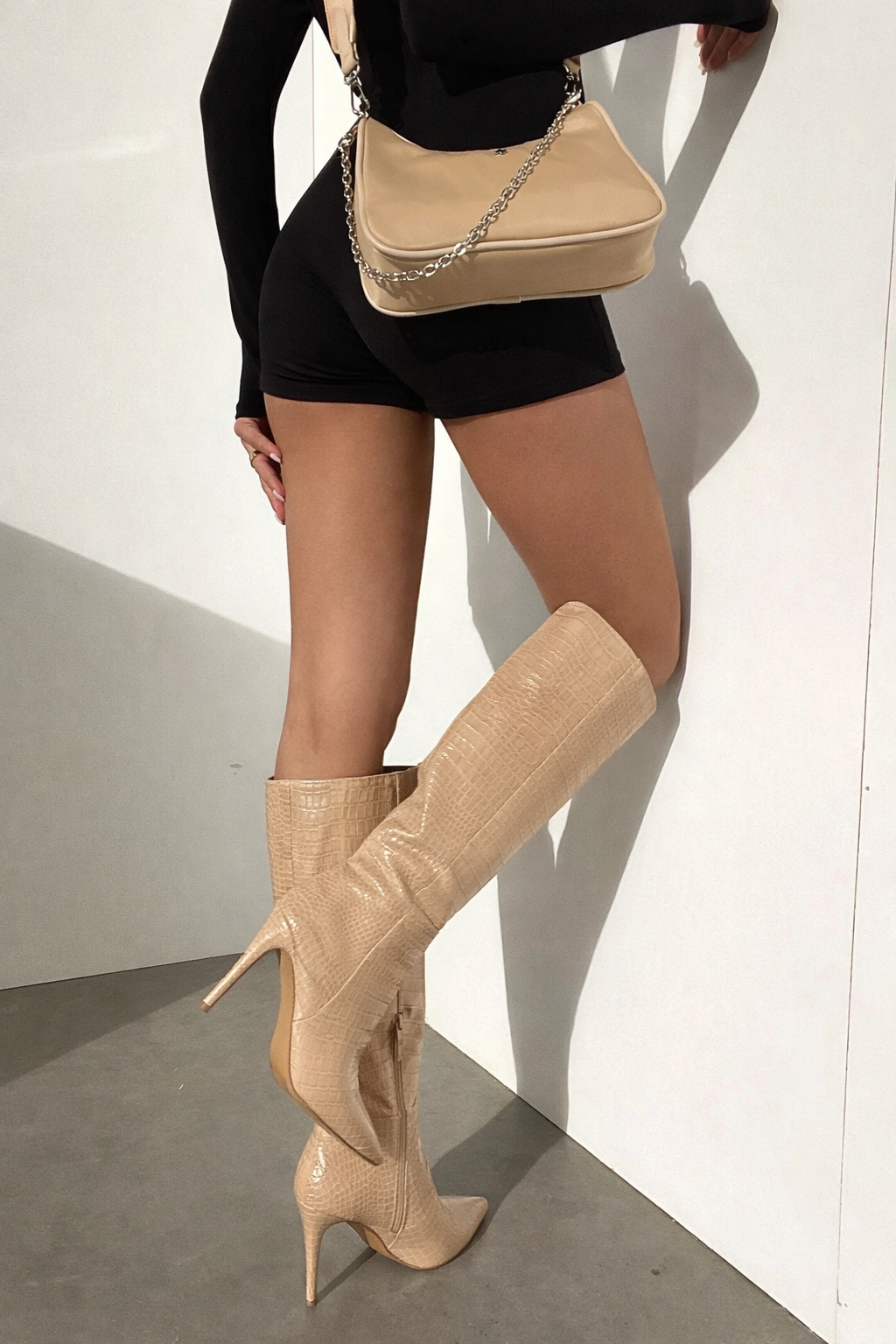 Women's Knee High Bone Boots