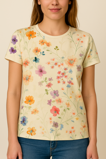 Women's Floral T-Shirt Comfortable Retro Style - Vonnera