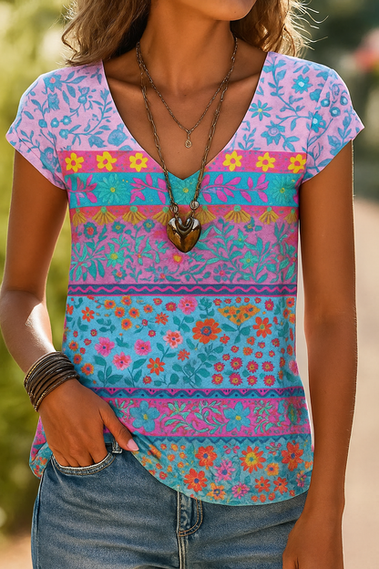 Women's Floral V-Neck T-Shirt - Vonnera