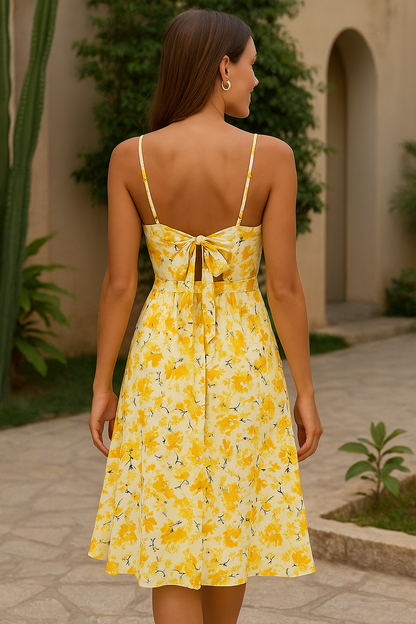 Women's Yellow Floral Summer Dress Vintage Style